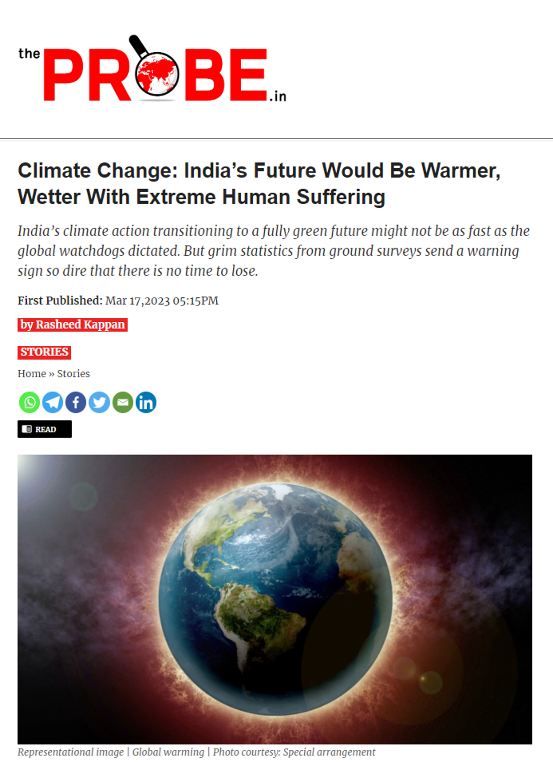 CSTEP study mentioned in and Dr Indu K Murthy quoted by The Probe on climate change impacts